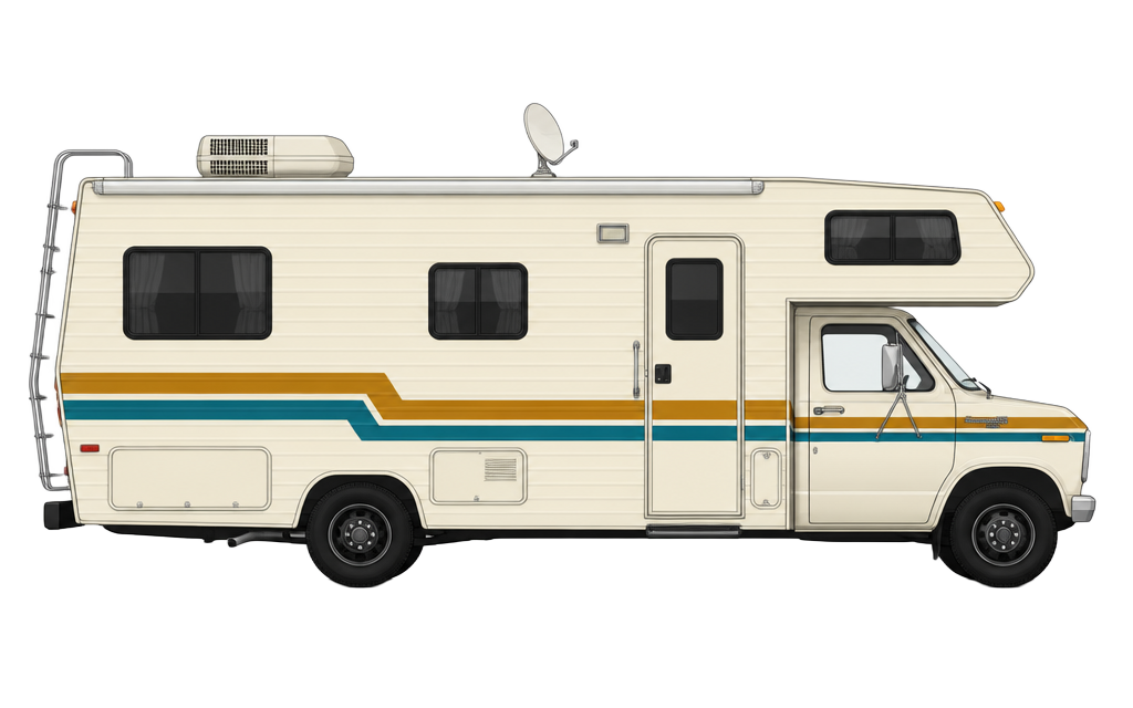 White motorhome on a desert highway at night